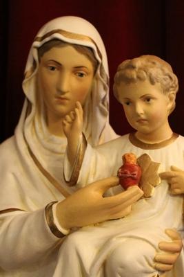 St. Mary Statue en plaster polychrome, Belgium 19th century ( anno 1925 )
