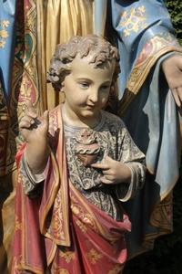 St. Mary Statue With Child en plaster polychrome, Belgium 19th century