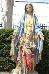 St. Mary Statue With Child en plaster polychrome, Belgium 19th century