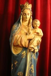 St. Mary Statue With Child en plaster polychrome, Belgium 19th century