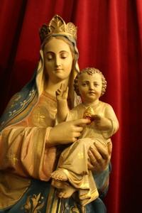 St. Mary Statue With Child en plaster polychrome, Belgium 19th century