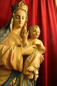 St. Mary Statue With Child en plaster polychrome, Belgium 19th century