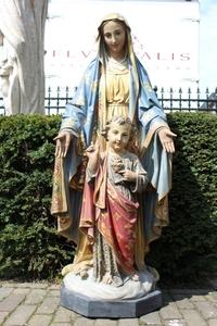 St. Mary Statue With Child en plaster polychrome, Belgium 19th century