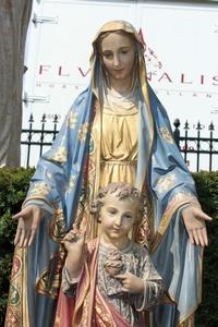 St. Mary Statue With Child en plaster polychrome, Belgium 19th century