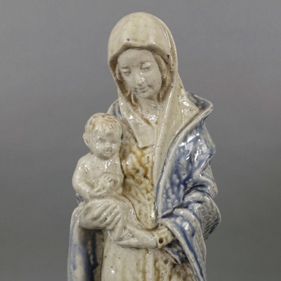 St. Mary Statue With Child.  Terraco Beesel.  en Terra-Cotta polychrome, Dutch 20th century