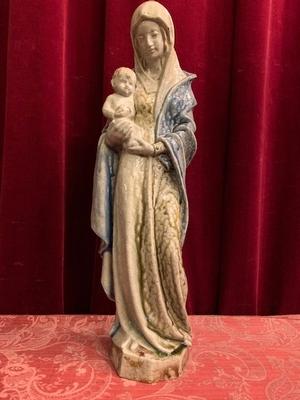 St. Mary Statue With Child.  Terraco Beesel.  en Terra-Cotta polychrome, Dutch 20th century