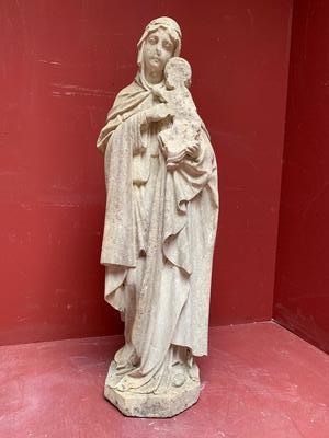 St. Mary With Child en hand-carved Sandstone, Belgium 19th century