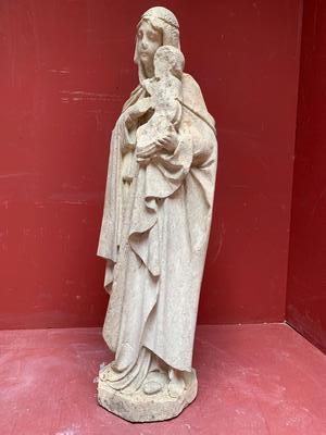 St. Mary With Child en hand-carved Sandstone, Belgium 19th century