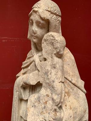 St. Mary With Child en hand-carved Sandstone, Belgium 19th century