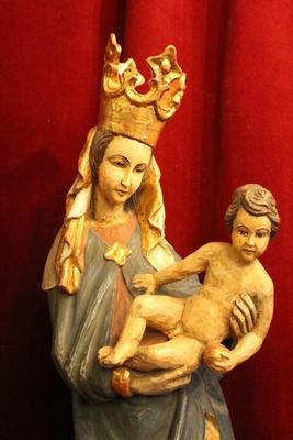 St. Mary With Child en hand-carved wood polychrome, Southern Germany 20th century