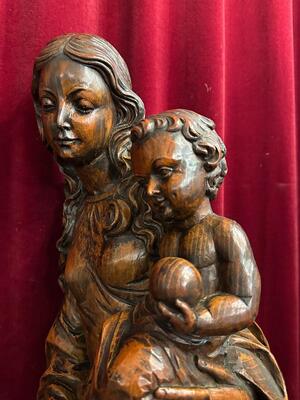 St. Mary With Child Sculpture. en Hand - Carved Wood , 20 th century
