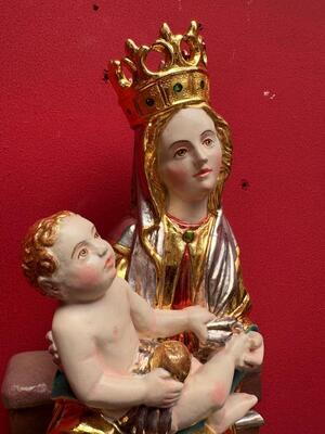 St. Mary With Child Sculpture With Hanging Pedestal. en Carved - Wood / Polychrome / Gold Leaf Covered, Southern Germany 20 th century