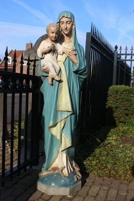 St Mary With Child Signed: Henri Gerard Namur en Terra-Cotta polychrome, Belgium 19th century