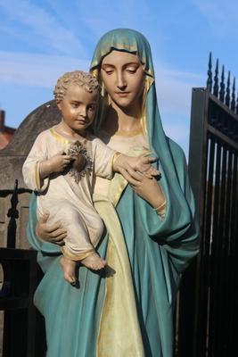 St Mary With Child Signed: Henri Gerard Namur en Terra-Cotta polychrome, Belgium 19th century