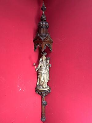 St. Mary With Child With Matching Pedestal And Baldachin en Fully Hand Carved - Wood, 18 th century