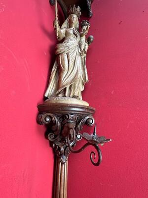 St. Mary With Child With Matching Pedestal And Baldachin en Fully Hand Carved - Wood, 18 th century