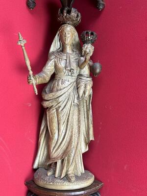 St. Mary With Child With Matching Pedestal And Baldachin en Fully Hand Carved - Wood, 18 th century