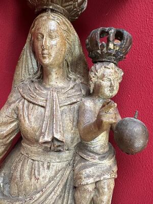 St. Mary With Child With Matching Pedestal And Baldachin en Fully Hand Carved - Wood, 18 th century