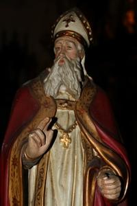 St. Nicholas en plaster polychrome, Belgium 19th century