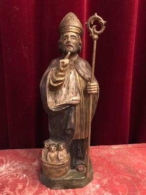 St. Nicholas Statue.  en hand-carved wood polychrome, Dutch 19th century