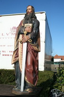 St. Paulus Statue en hand-carved wood oak polychrome, Germany 19th century