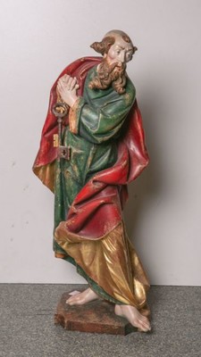 St. Peter Sculpture  en hand-carved wood polychrome, Southern Germany 20th Century