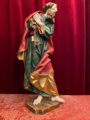 St. Peter Sculpture  en hand-carved wood polychrome, Southern Germany 20th Century