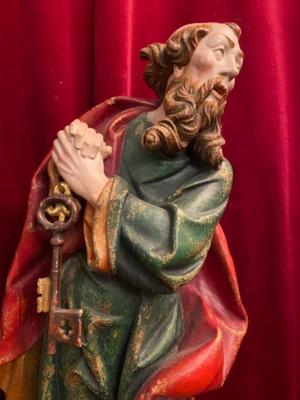 St. Peter Sculpture  en hand-carved wood polychrome, Southern Germany 20th Century