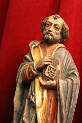 St. Petrus Statue en hand-carved wood polychrome, Southern Germany 20th century