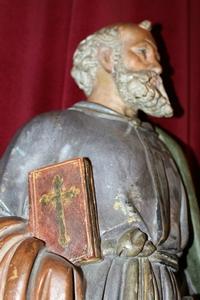 St. Petrus Statue en Terra-Cotta polychrome, France 19th century