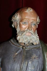 St. Petrus Statue en Terra-Cotta polychrome, France 19th century