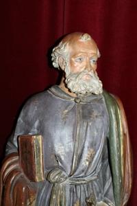 St. Petrus Statue en Terra-Cotta polychrome, France 19th century
