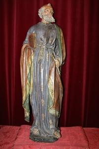 St. Petrus Statue en Terra-Cotta polychrome, France 19th century