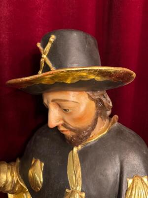 St. Roch Sculpture en Hand - Carved Wood  / Gold - Foil, Spain 19 th century ( Anno 1840 )