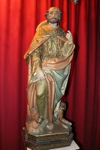 St. Rochus Statue en hand-carved wood polychrome, France 19th century