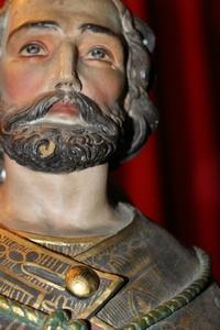 St. Rochus Statue en hand-carved wood polychrome, France 19th century