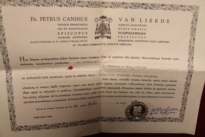 St. Theresia Relic With Document Belgium 20th century