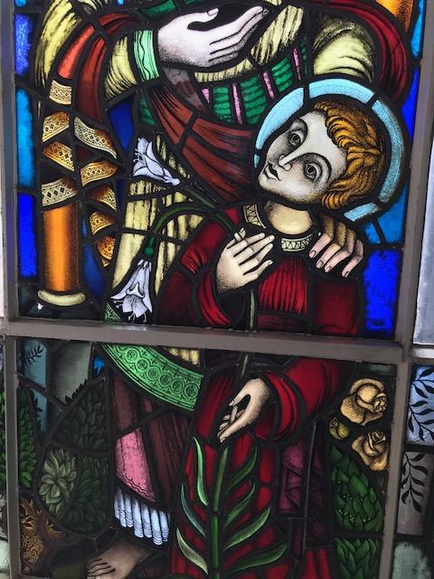 1  Stainded Glass Window. St. Joseph & Child Some Restoration Needed.