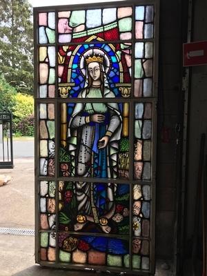 Stainded Glass Window St. Mary Lourdes en Stained Glass / IRON FRAMES, Dutch 20th century ( 1952 )