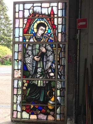 Stained Glass Window. St. Aloysius Restoration Needed en Stained Glass / IRON FRAMES, Dutch 20th century ( 1952 )