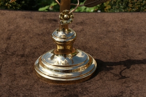 Standing Sanctuary Lamp en brass, Belgium 19th century