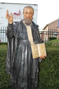 Statue Of The Bienheureux / Blessed Pierre Fourier / 1565 - 1640 en Terra-Cotta polychrome, France 19th century