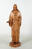 Statue Sacred Heart Of Jesus (Matching With Sacred Heart Of St. Mary) en hand-carved wood , Dutch 20th century