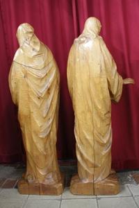 Statue Sacred Heart Of Jesus (Matching With Sacred Heart Of St. Mary) en hand-carved wood , Dutch 20th century