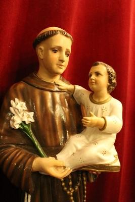 Statue St. Anthony &  Child en Terra-Cotta polychrome, Belgium 19th century