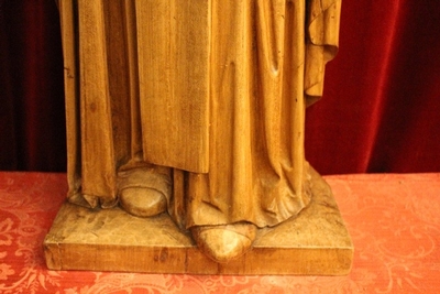 Statue St. Clara / St. Claire As Abbess                                     en hand-carved wood , Dutch 19th century ( anno 1835 )