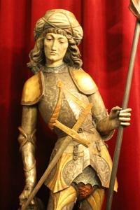 Statue St. Florianus (Florian) Invoted As Protector In Danger From Fire Or Water. Patron Of Poland And Linz (Austria) Patron Of Firefighters en FULLY HAND-CARVED WOOD / POLYCHROME , Southern Germany 20th century (Anno 1930)