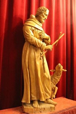 Statue St. Franciscus / St. Francis With Lamb                  en hand-carved wood , Dutch 19th century ( anno 1835 )