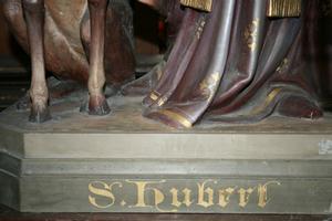 Statue St. Hubertus en PLASTER POLYCHROME, Belgium 19th century