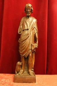 Statue St. John Baptist , Fully Hand-Carved Wood en hand-carved wood , Dutch 19th century